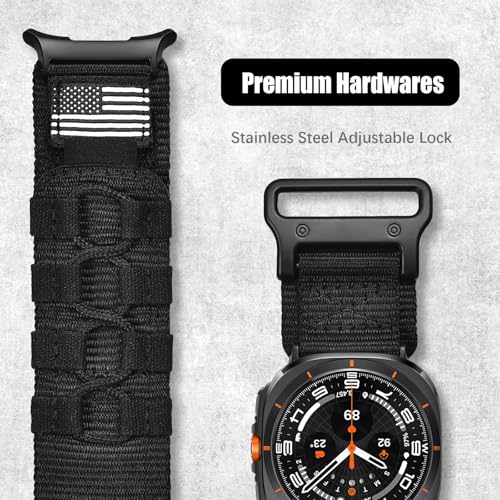 MOFREE Compatible with Samsung Galaxy Watch Ultra 47mm/Ultra 2 (2024/2025) Bands,Rugged Nylon Woven Loop Sport Adjustable Strap Replacement Wristband for Samsung Galaxy Watch 7 Ultra Band 47 mm for Men Black - Image 3