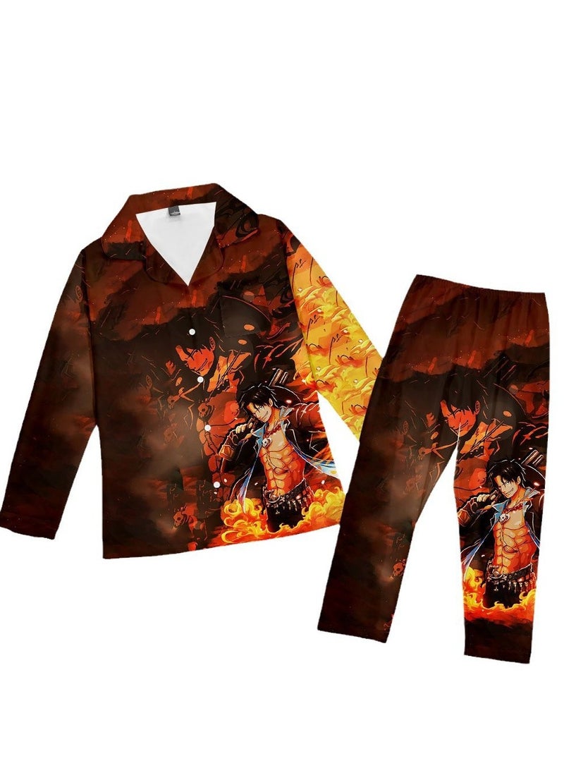 KUYING New One Piece Printed Pants Long Shirts Pajamas Set  - Image 1