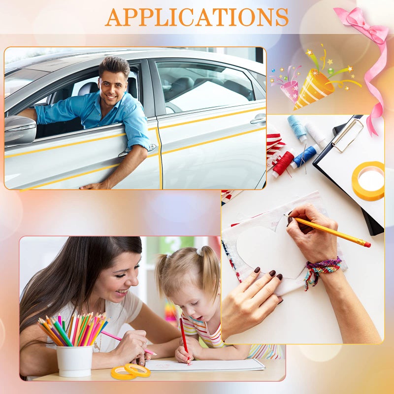 Chinco شريط تزيين شينكو 6 لفات 1/16، 7/10، 1/8، 1/4، 1/2 و 3/4 بوصة × 52 ياردة، شريط ماسك للدهان للسيارات لأعمال الدهان DIY (أصفر) - Image 5