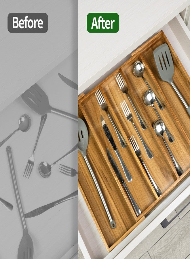 VaeFae Acacia Kitchen Silverware Organizer, Cutlery Drawer Organizer with 5 Compartments, Wooden Utensil Holder for Flatware and Cooking Tools - Image 4