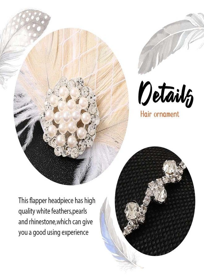 GENBREE 1920s Flapper Headpiece White Feather Headband Rhinestone Hair Accessories for Women and Girls - Image 5