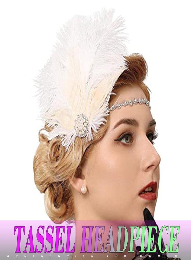 GENBREE 1920s Flapper Headpiece White Feather Headband Rhinestone Hair Accessories for Women and Girls - Image 4