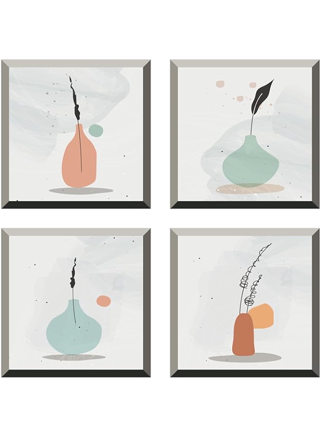 Raxoom 4 PC Pack Art Magic Modern Pictures Peel and Stick 3D Vinyl Removable Wall Sticker Decals DIY Sticky Backsplash Nordic, Modern Vases 4011  - Image 1