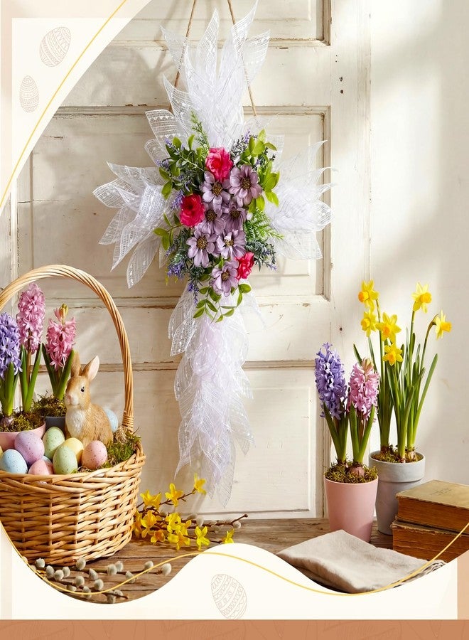 Dingion Spring Wreath for Front Door, Cross Artificial Christian Wreath with Vibrant Rose for Spring Hope, Decoration for Outdoor Indoor Front Door Porch Window Home(Purple Style) - Image 4