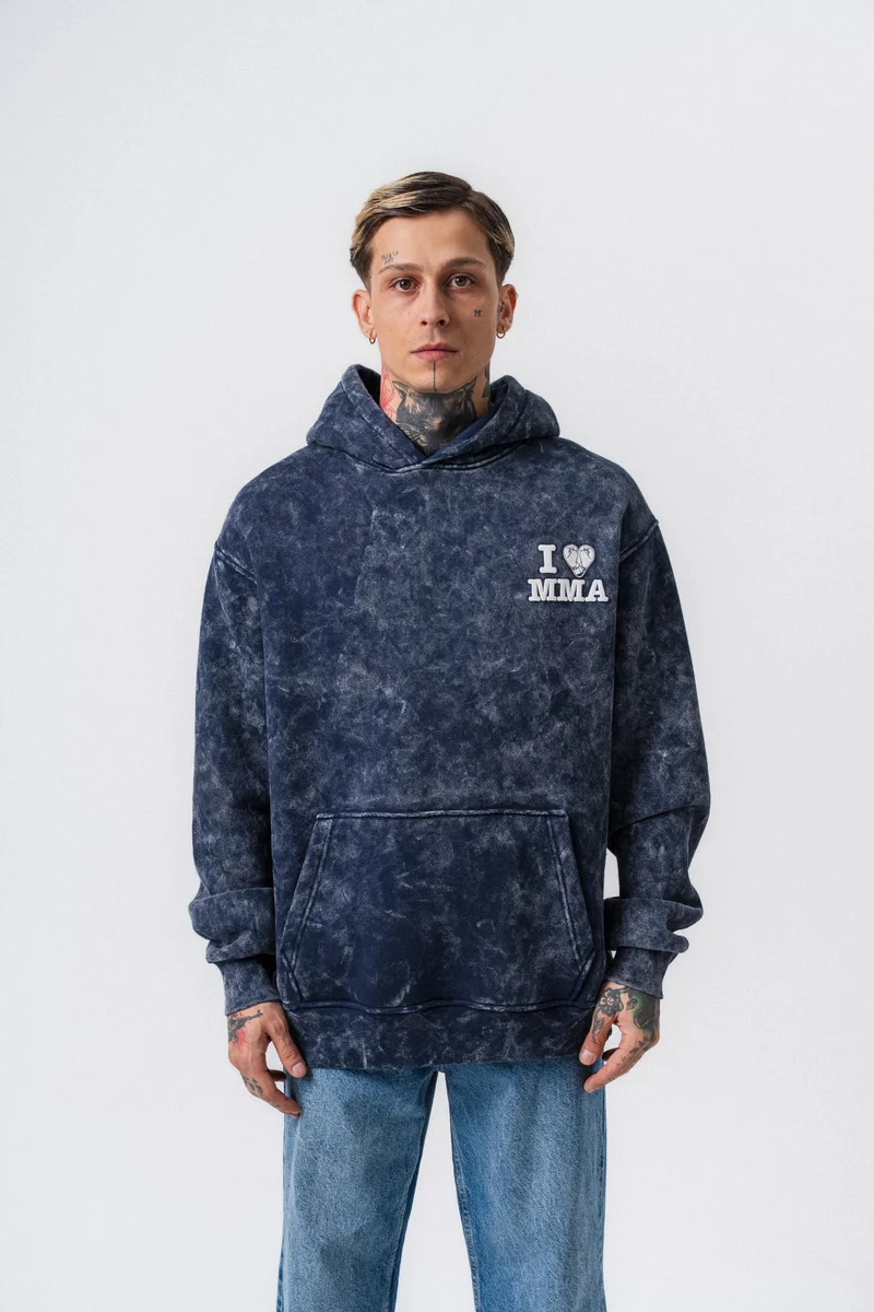 RESPIRE Men's MMA Printed Hooded Oversize Hoodie Navy Blue