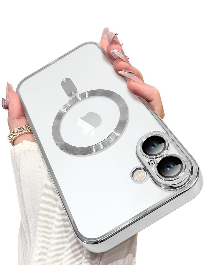 ELTRAZONE iPhone 16 Plus Magnetic Case with Built-in Camera Lens Protector – MagSafe Compatible, Soft TPU Anti-Scratch Shockproof Slim Clear Cover for Women & Men, Silver - Image 1
