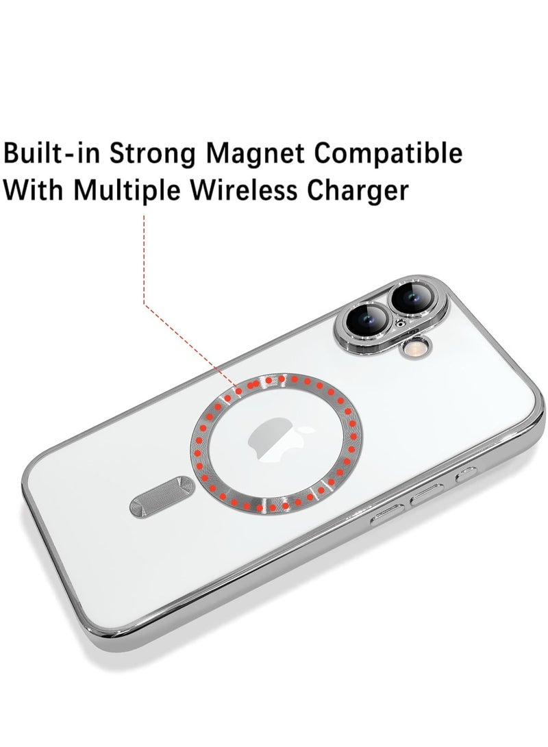 ELTRAZONE iPhone 16 Plus Magnetic Case with Built-in Camera Lens Protector – MagSafe Compatible, Soft TPU Anti-Scratch Shockproof Slim Clear Cover for Women & Men, Silver - Image 2