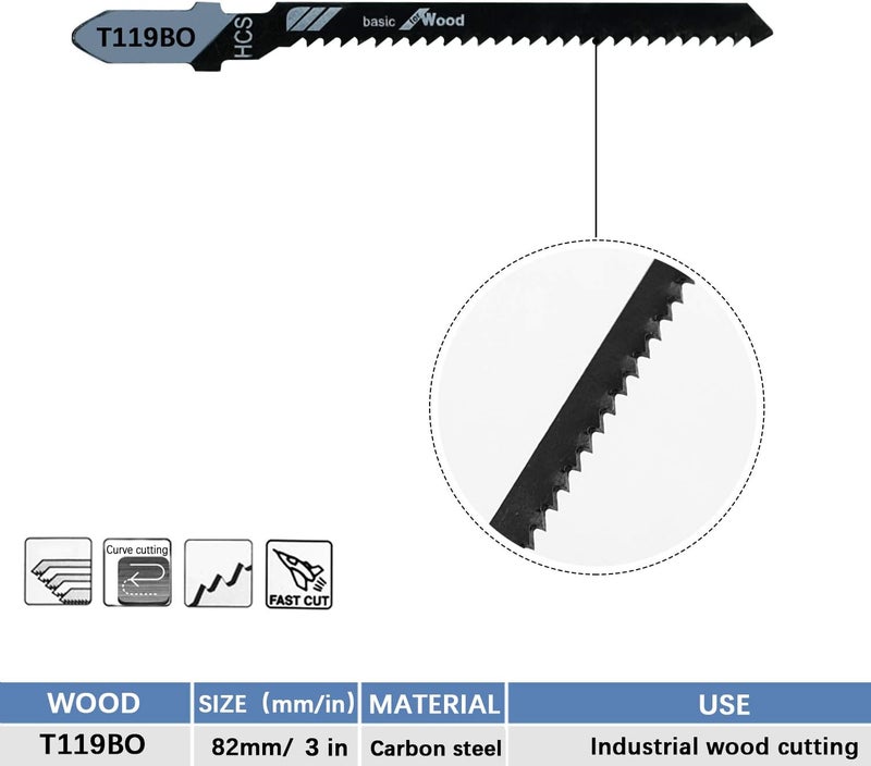 TAROSE 20-Piece T119BO 3 Inch 12 TPI Assorted T-Shank Scrolling Jig Saw Blades Set for Precision Cutting Wood - Image 4