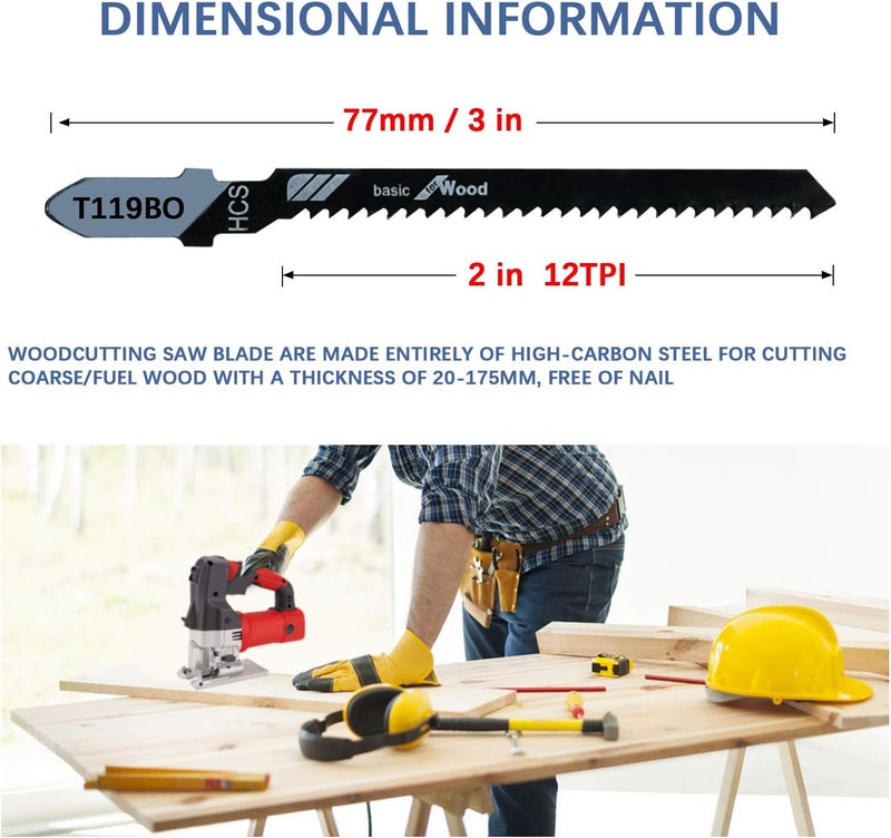 TAROSE 20-Piece T119BO 3 Inch 12 TPI Assorted T-Shank Scrolling Jig Saw Blades Set for Precision Cutting Wood - Image 3