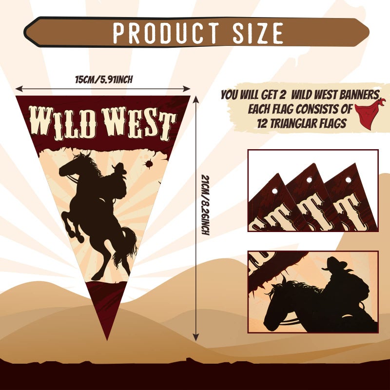 Tenare 2 Packs Wild West Pennant Bunting Horse Racing Decorations Wild West Party Decorations Hen Party Bunting Cowboy Themed Pennant Banner Western Birthday Party Accessory for Cowgirl Cowboy, 8.3 x 6 Inch - Image 2