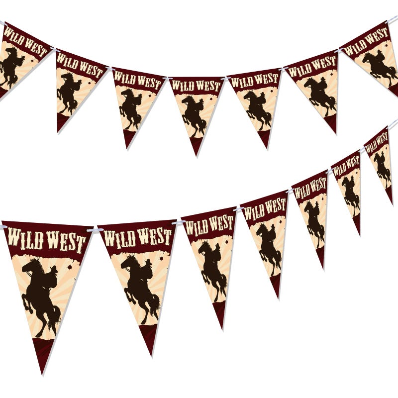 Tenare 2 Packs Wild West Pennant Bunting Horse Racing Decorations Wild West Party Decorations Hen Party Bunting Cowboy Themed Pennant Banner Western Birthday Party Accessory for Cowgirl Cowboy, 8.3 x 6 Inch - Image 1