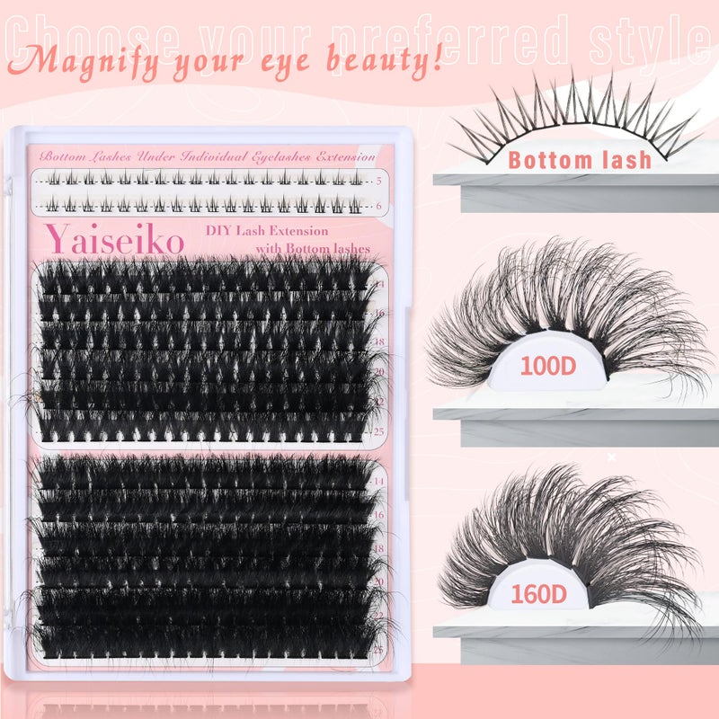 Yaiseiko Fluffy Eyelash Clusters with Bottom Lashes 14-25mm Volume Lash Clusters Eyelash Extensions 100D+160D Individual Lashes Clusters 276pcs DIY D Curl Wispy Plant Fibers Lashes Clusters, by Yaiseiko - Image 5