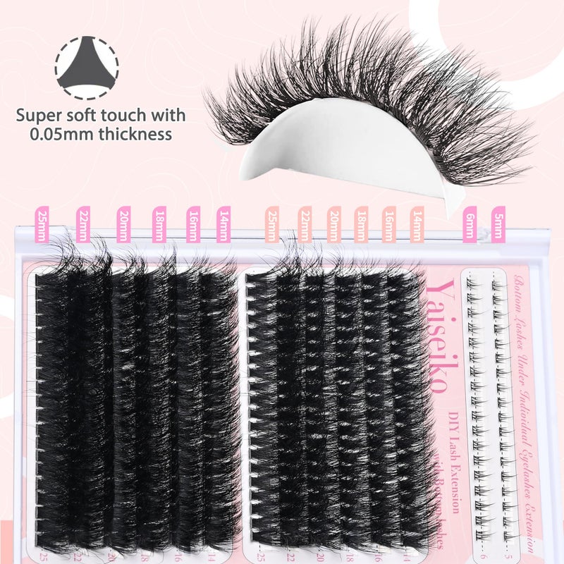 Yaiseiko Fluffy Eyelash Clusters with Bottom Lashes 14-25mm Volume Lash Clusters Eyelash Extensions 100D+160D Individual Lashes Clusters 276pcs DIY D Curl Wispy Plant Fibers Lashes Clusters, by Yaiseiko - Image 4