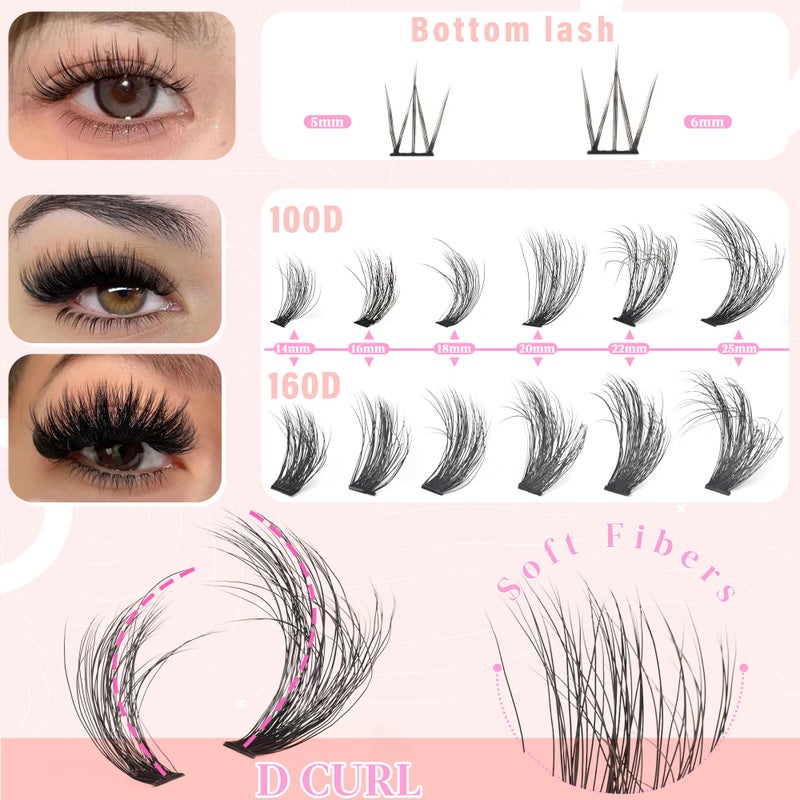 Yaiseiko Fluffy Eyelash Clusters with Bottom Lashes 14-25mm Volume Lash Clusters Eyelash Extensions 100D+160D Individual Lashes Clusters 276pcs DIY D Curl Wispy Plant Fibers Lashes Clusters, by Yaiseiko - Image 3