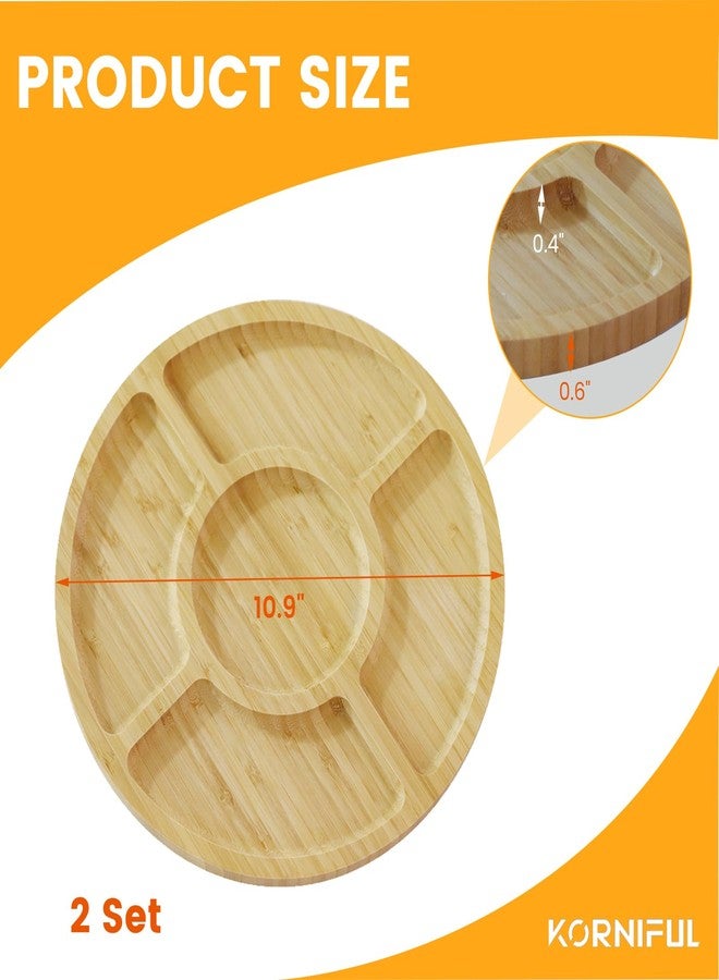 KORNIFUL Bamboo Serving Tray 2 Pack, Modern Round Wooden Platters for Food, Party, Smores, Breakfast, Decorative Tray for Living Room Kitchen Counter - Image 2