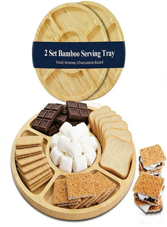 KORNIFUL Bamboo Serving Tray 2 Pack, Modern Round Wooden Platters for Food, Party, Smores, Breakfast, Decorative Tray for Living Room Kitchen Counter - Image 1