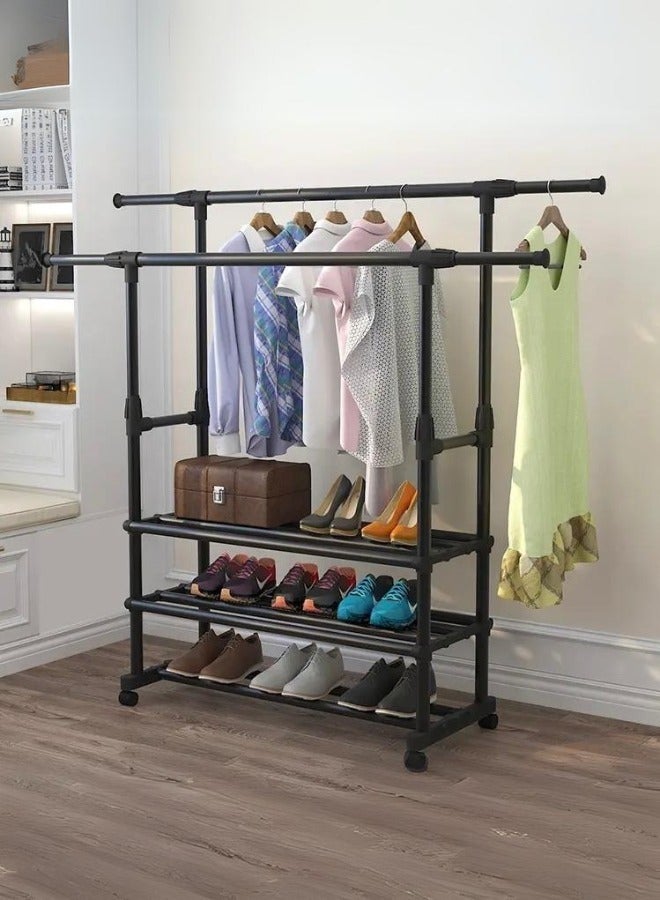 SHEE ONE Heavy Duty Clothes Rack, Rolling Clothes Organizer, Double Hanging - Image 1