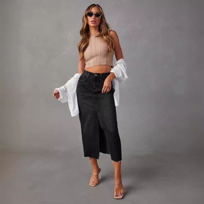 Spice Girl Skirt A- Shaped Split Slimming Denim Skirt Spring/Summer 2024 - Image 3