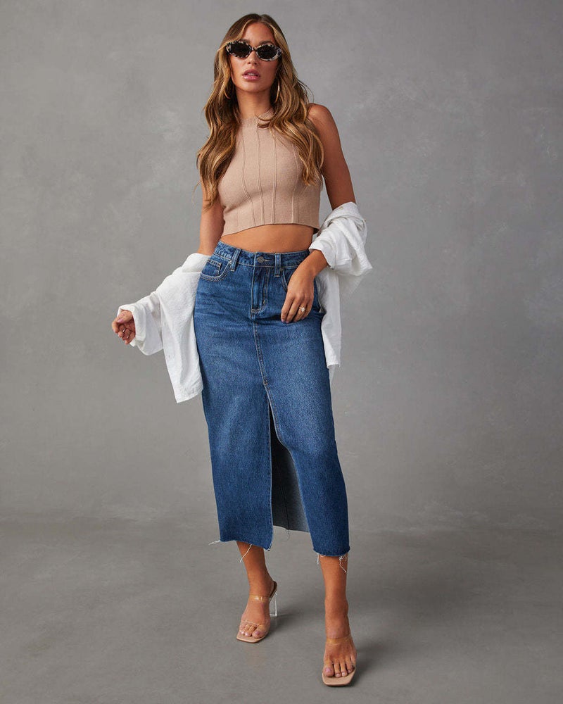 Spice Girl Skirt A- Shaped Split Slimming Denim Skirt Spring/Summer 2024 - Image 1