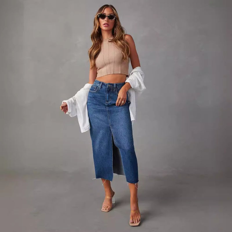Spice Girl Skirt A- Shaped Split Slimming Denim Skirt Spring/Summer 2024 - Image 4