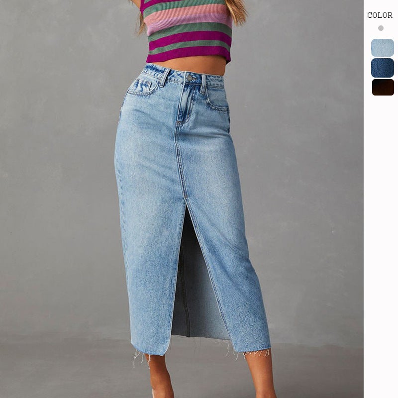 Spice Girl Skirt A- Shaped Split Slimming Denim Skirt Spring/Summer 2024 - Image 2