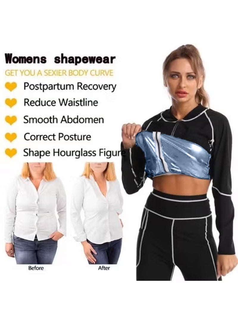 Jourvent Women’s Sauna Suit Set for Weight Loss, Premium High-Quality Breathable Fabric Quick-Dry Sweat-Wicking Compression Outfit, Zipper Long Sleeve Top & High-Waist Shaping Pants with Gloves & Shoe Covers - Image 4