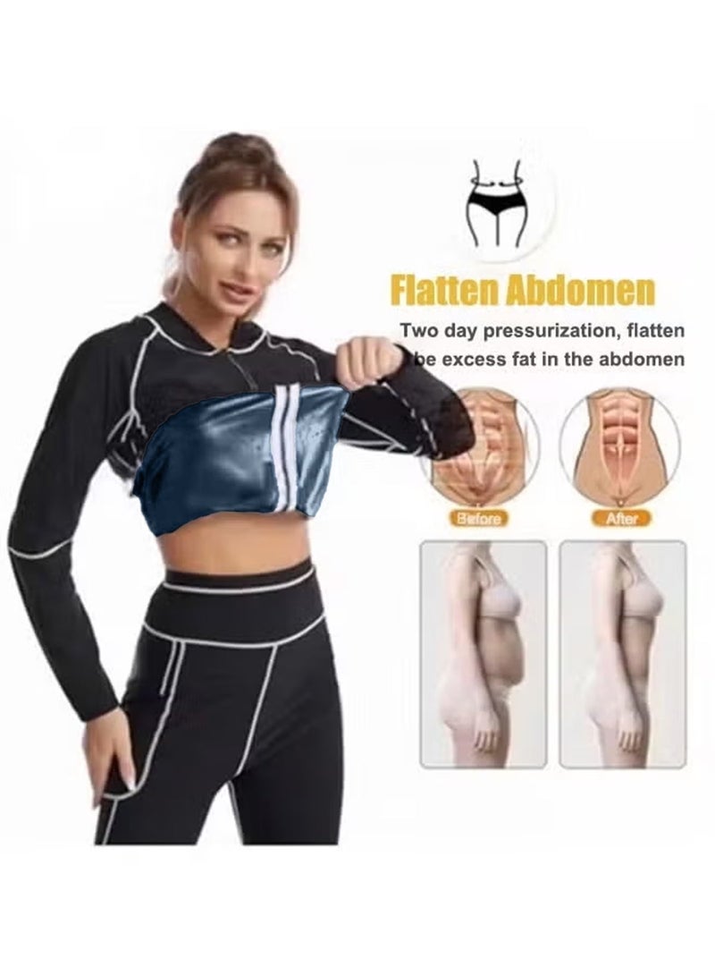 Jourvent Women’s Sauna Suit Set for Weight Loss, Premium High-Quality Breathable Fabric Quick-Dry Sweat-Wicking Compression Outfit, Zipper Long Sleeve Top & High-Waist Shaping Pants with Gloves & Shoe Covers - Image 5