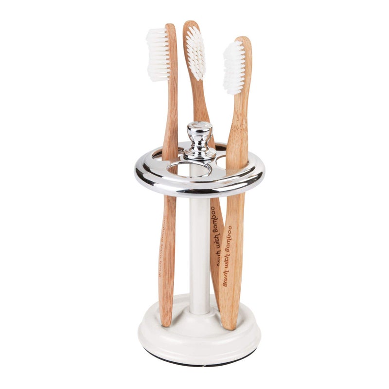 InterDesign iDesign Metal Toothbrush Holder - Bathroom Cup for Bathroom Organization, The York Collection - 3.25" x 3.25" x 5.75", Chrome and Pearl White - Image 1