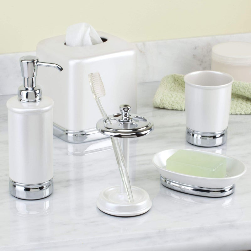 InterDesign iDesign Metal Toothbrush Holder - Bathroom Cup for Bathroom Organization, The York Collection - 3.25" x 3.25" x 5.75", Chrome and Pearl White - Image 3