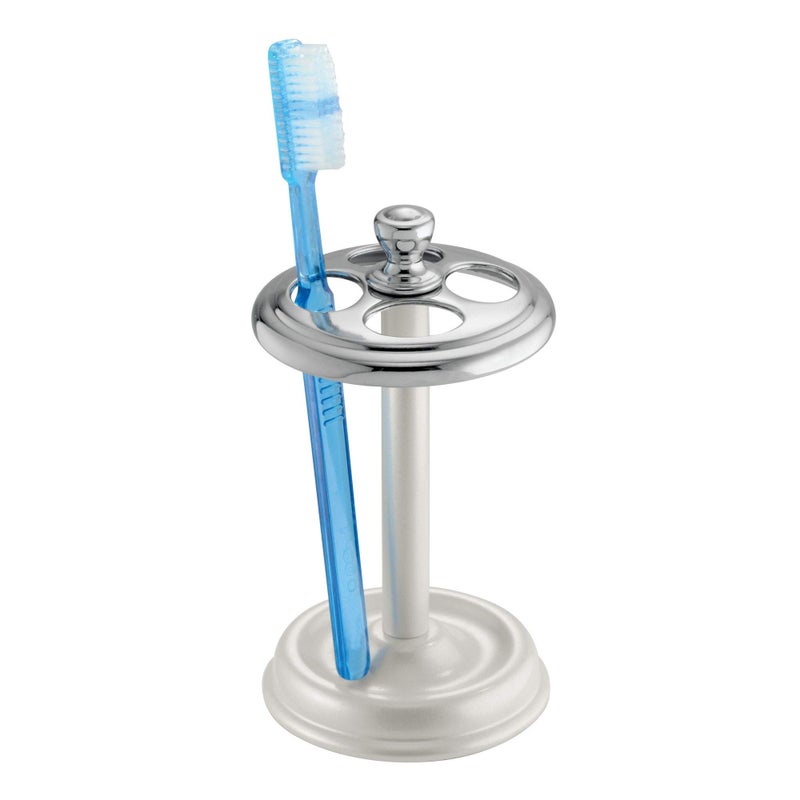 InterDesign iDesign Metal Toothbrush Holder - Bathroom Cup for Bathroom Organization, The York Collection - 3.25" x 3.25" x 5.75", Chrome and Pearl White - Image 4