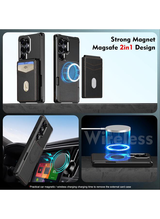 S-TOP Case For Samsung Galaxy S22 Ultra 5G 2-in-1 Magnetic Wallet MagSafe Leather Back Phone Case - Image 5