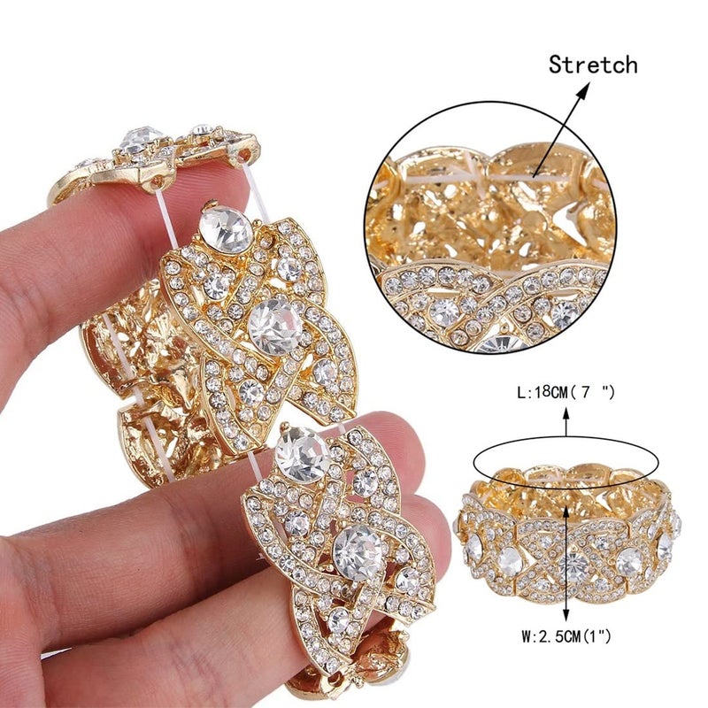 Hapibuy Crystal Gold Bridal Wedding Necklace and Earrings Jewelry Set Bracelets For Women and Brides - Image 3