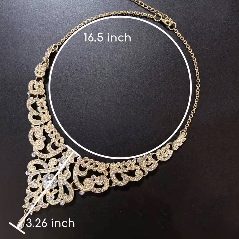 Hapibuy Crystal Gold Bridal Wedding Necklace and Earrings Jewelry Set Bracelets For Women and Brides - Image 4