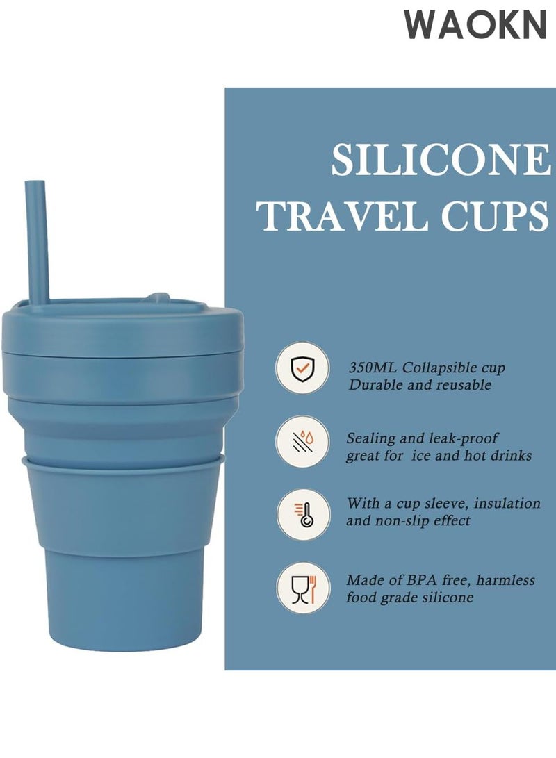 دبليو أيه أو كي أن كوب قهوة قابل للطي - كوب سفر قابل لإعادة الاستخدام سعة 16 أونصة مع غطاء مانع للتسرب وقشة سيليكون - تصميم صغير الحجم مناسب للجيب للمشروبات الساخنة/الباردة - كوب سيليكون صديق للبيئة خالٍ من مادة BPA للقهوة والشاي والعصائر - مثالي للتخييم والتنقل (أزرق) - Image 2