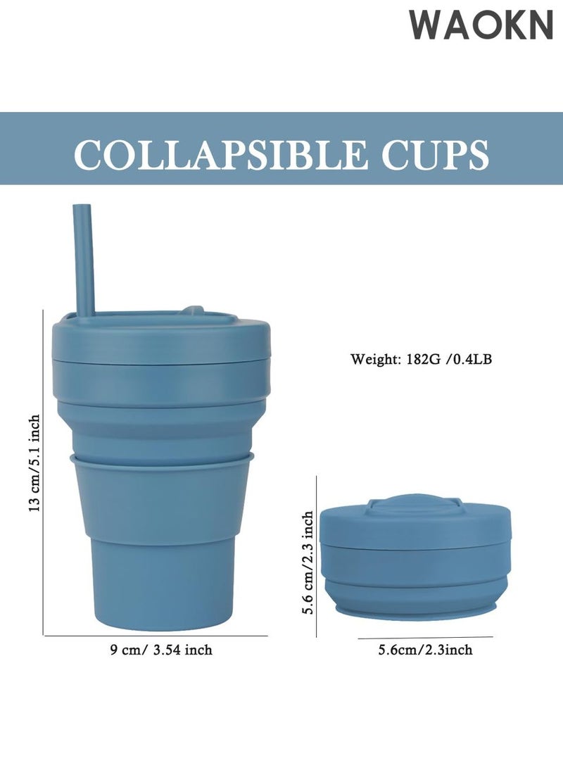 دبليو أيه أو كي أن كوب قهوة قابل للطي - كوب سفر قابل لإعادة الاستخدام سعة 16 أونصة مع غطاء مانع للتسرب وقشة سيليكون - تصميم صغير الحجم مناسب للجيب للمشروبات الساخنة/الباردة - كوب سيليكون صديق للبيئة خالٍ من مادة BPA للقهوة والشاي والعصائر - مثالي للتخييم والتنقل (أزرق) - Image 3