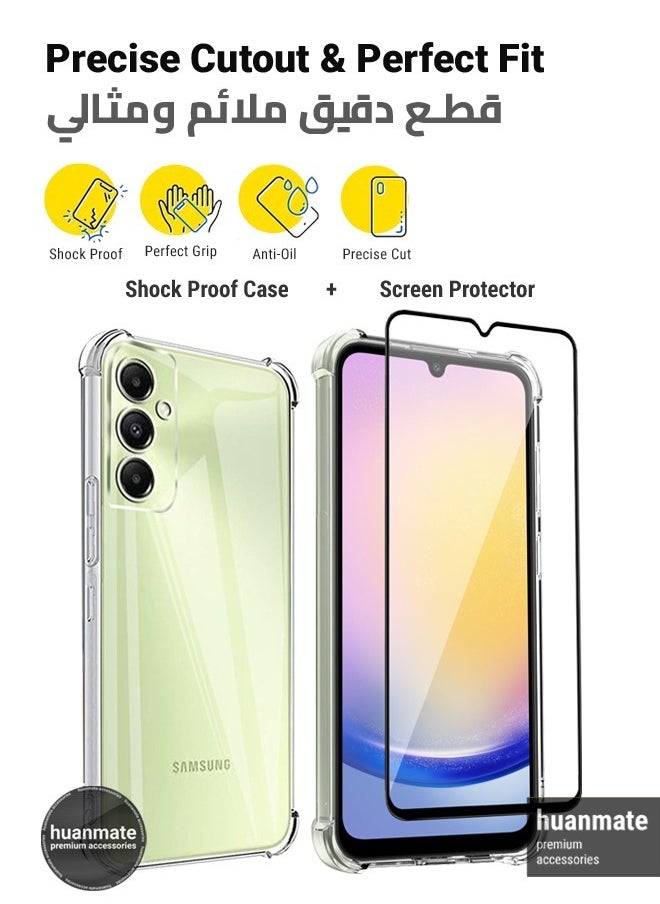 2 in 1 Samsung Galaxy A25 Protection Pack - Ultra Clear Shockproof Case & Edge-to-Edge Screen Protector, 360 Degree Protection, Back Cover & Screen Protector for Samsung Galaxy A25