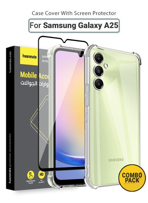 2 in 1 Samsung Galaxy A25 Protection Pack - Ultra Clear Shockproof Case & Edge-to-Edge Screen Protector, 360 Degree Protection, Back Cover & Screen Protector for Samsung Galaxy A25