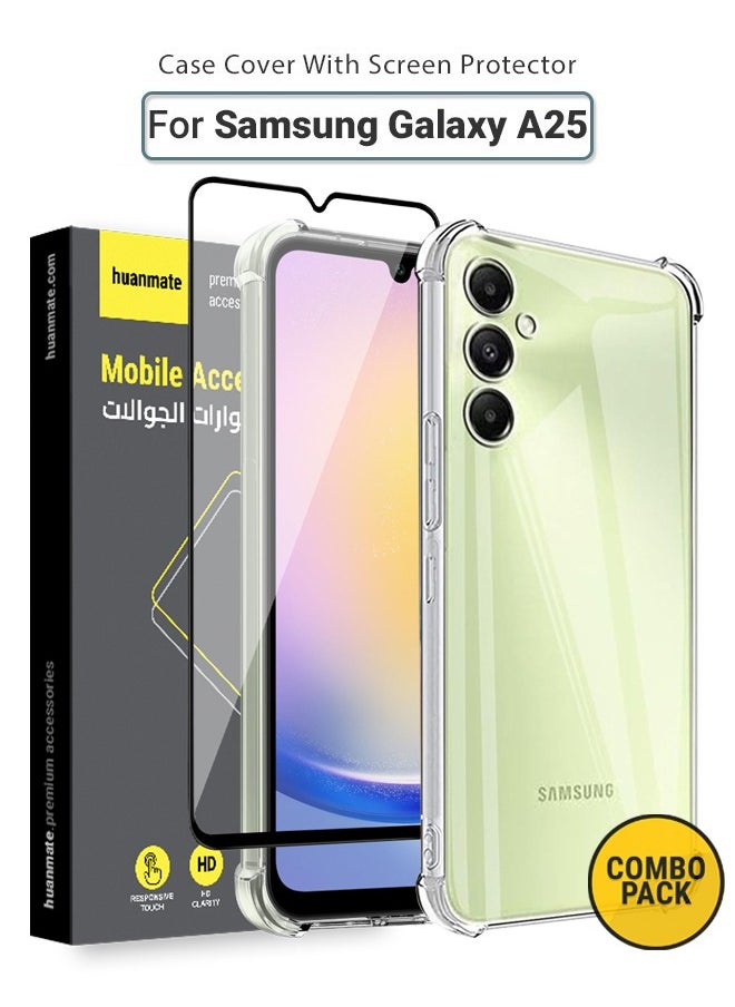 2 in 1 Samsung Galaxy A25 Protection Pack - Ultra Clear Shockproof Case & Edge-to-Edge Screen Protector, 360 Degree Protection, Back Cover & Screen Protector for Samsung Galaxy A25