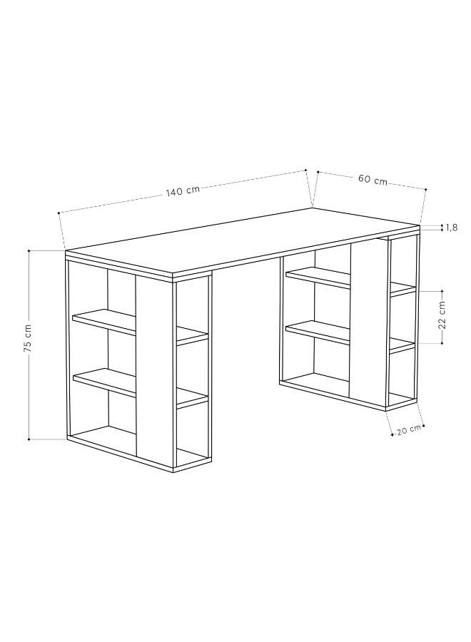 Mourah Home Colmar Modern Working Table With Storage – Study Desk For Home Study Room Office – 12 Open Shelves Simple Design – 60X75X140 Cm White/Light Mocha - Image 3