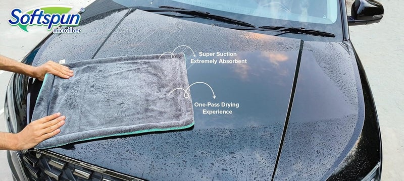 SOFTSPUN Microfiber Cloth for Car 1600 GSM 40x60 cms 1 Pcs Aqua Blue & Grey Twisted Loop Super Absorbent Towel - Edgeless Design with Plush Pile and Lint Free Cloth for Drying and Detailing. - Image 2