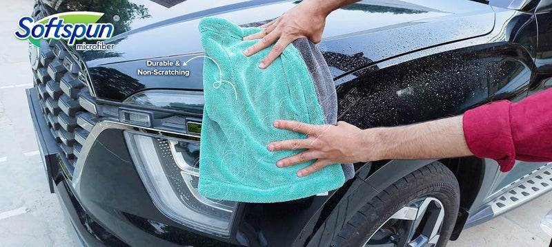 SOFTSPUN Microfiber Cloth for Car 1600 GSM 40x60 cms 1 Pcs Aqua Blue & Grey Twisted Loop Super Absorbent Towel - Edgeless Design with Plush Pile and Lint Free Cloth for Drying and Detailing. - Image 3