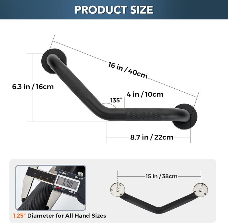 JOY DECOR Grab Bars for Bathtubs and Showers- 1-1/4 x 16 Angled Shower Grab Bar for Seniors Knurled Stainless Steel Handicap Grab Bars for Wall (Black, 1 Pack) - Image 3