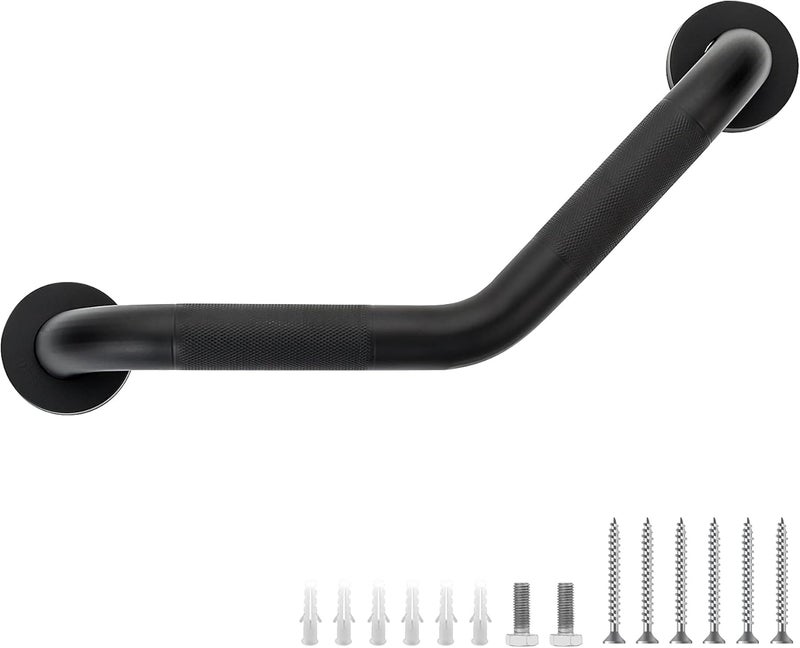 JOY DECOR Grab Bars for Bathtubs and Showers- 1-1/4 x 16 Angled Shower Grab Bar for Seniors Knurled Stainless Steel Handicap Grab Bars for Wall (Black, 1 Pack) - Image 1