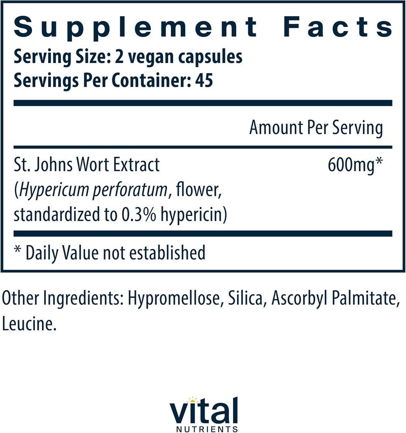 Vital Nutrients St. John's Wort - Hypericum Extract 0.3% - 90 Vegan Capsules - Image 2