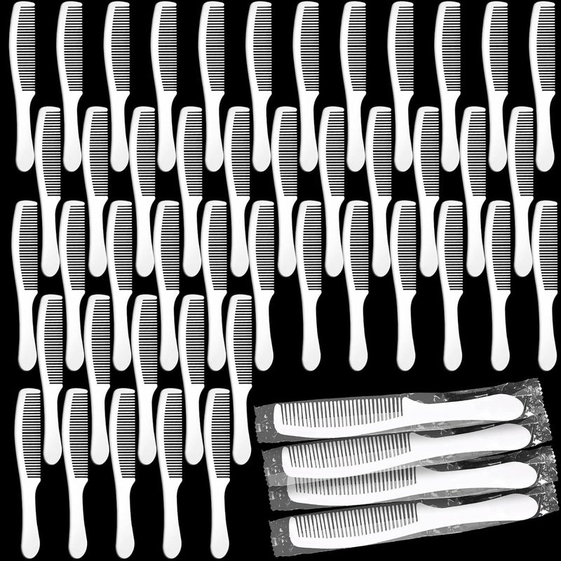 CHENGU 200 Pcs Disposable Combs in Bulk Individually Wrapped Plastic Unbreakable Set Long Handle Hair Combs Suitable for Family Hotel Travel Homeless Shelter Nursing CharityWhite