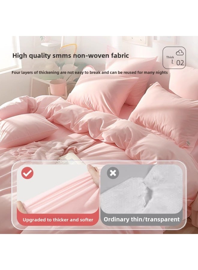 Disposable Bed Cover Quilt Cover Pillowcase Bed Cover Dirty Sterilization Disposable Travel Hotel Double Four-piece Bedding-Color:Four-piece Set For Two Persons [purple Flower]  - Image 4