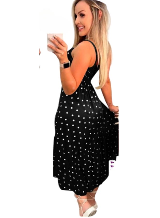 MANIKAN Women's Dress, Women's Polka Dot Summer Dress V-Neck, Spaghetti Straps Split Hem - Image 2