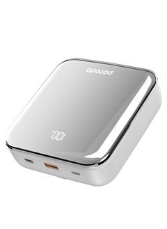 20000 mAh Compact Power Bank with Type-C, Lightning, USB-A Cable - Silver