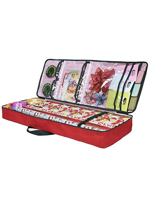 Primode Primode Christmas Wrapping Paper Storage Bag with Pockets  Gift Wrap Organizer Container  37 x 14 x 4  Underbed Durable Box Made of 600D Oxford Material Red 