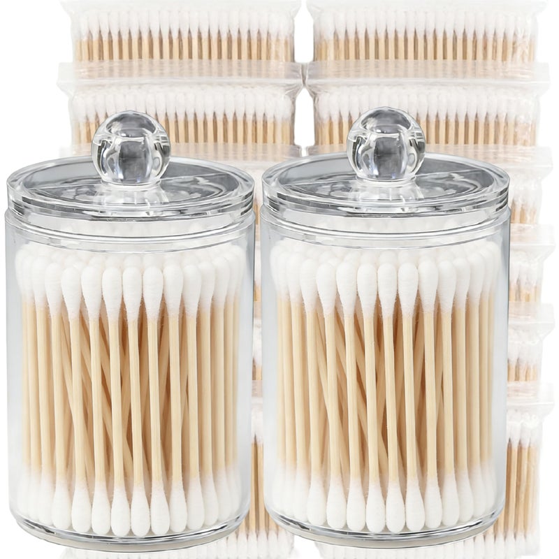 RIKWOG Cotton Swabs, 1200 Count Bamboo Sticks Cotton Swabs with 2 Clear Container Cotton Buds with Wooden Handles For Ears Makeup or Nails Personal Care - Image 1